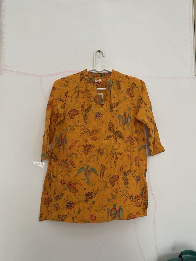 Yellow Floral Print Kurta