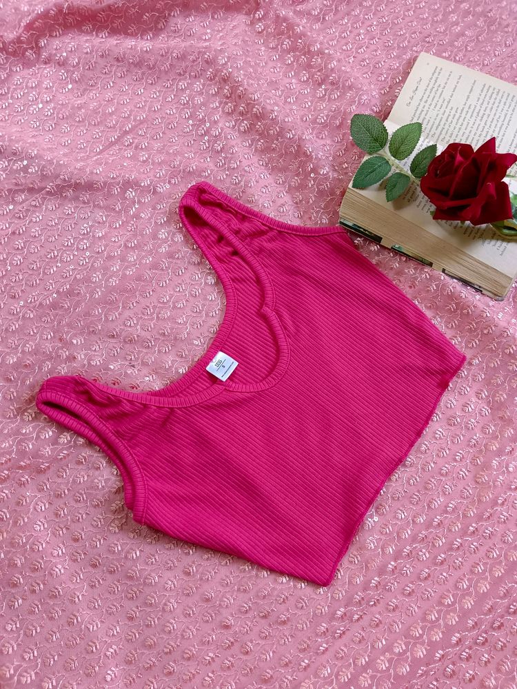 Hot Pink Ribbed Cropped Tank Top