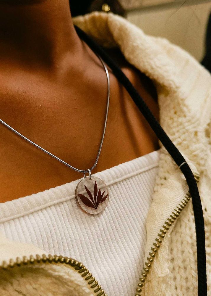 Resin Leaf Pendant with chain