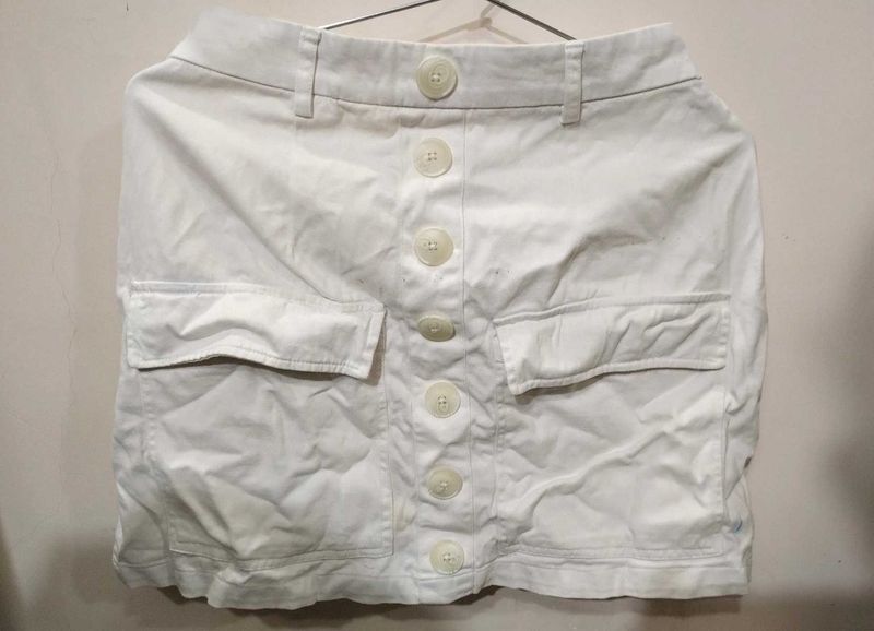 White Cargo Skirt with Button Detail