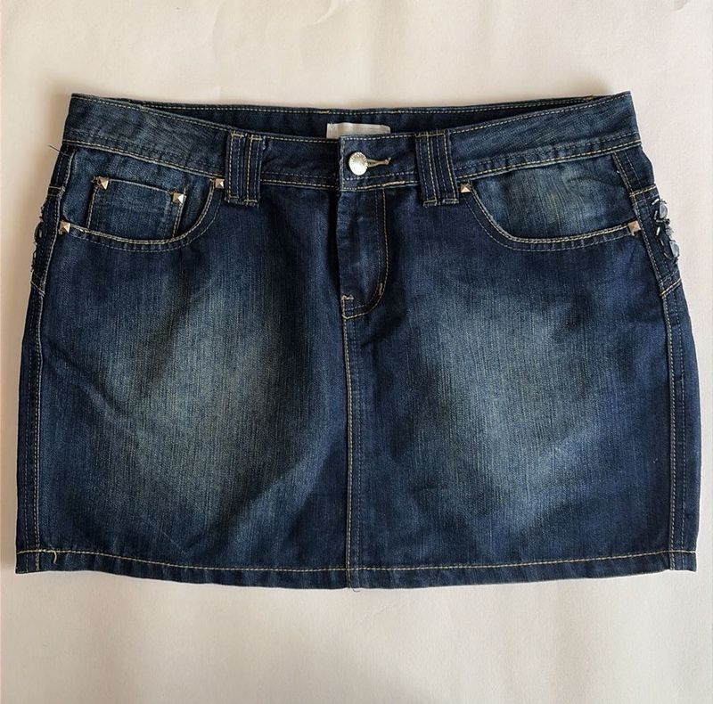 Y2k embellished denim mini skirt