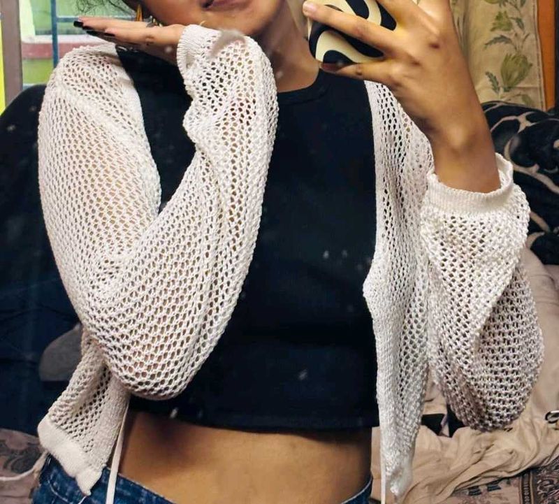 Chic White Mesh Cardigan