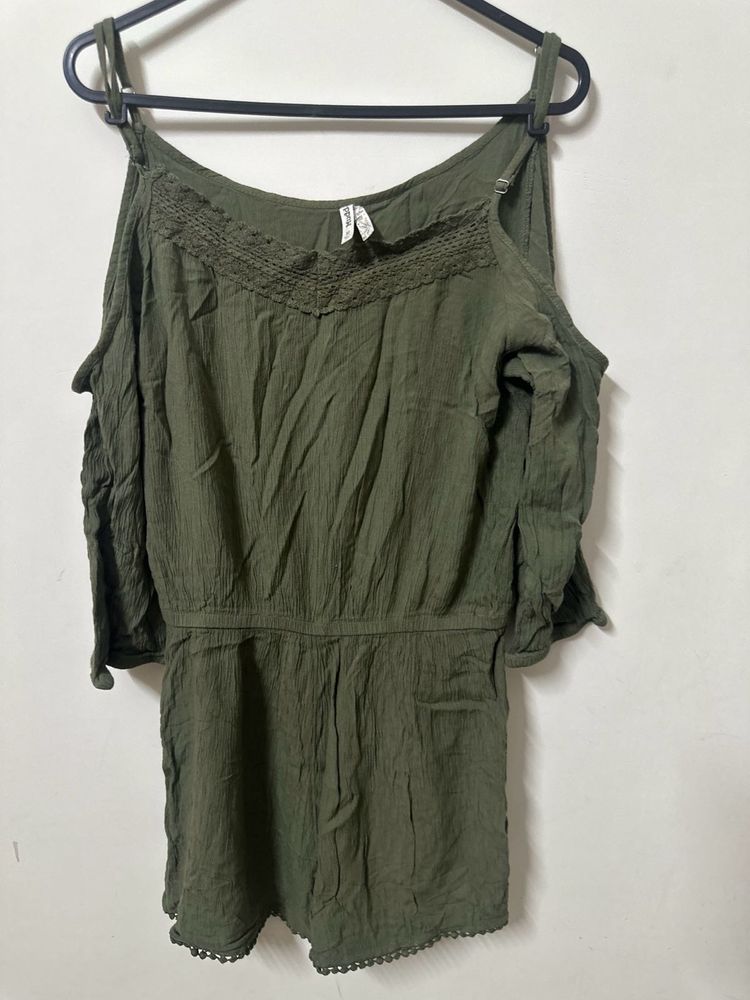 Olive Green Cold Shoulder Romper