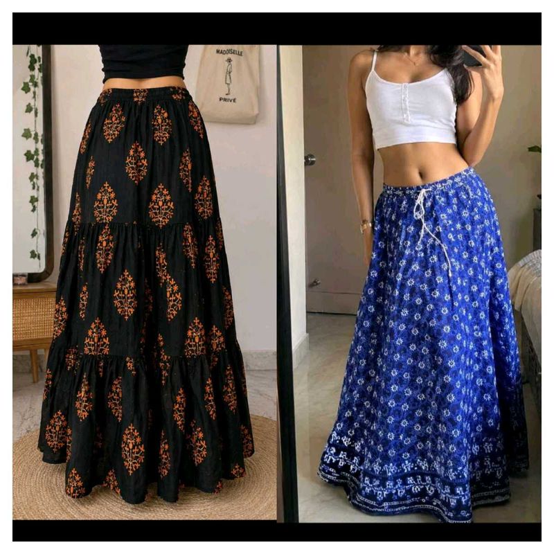 Combo of 2 Bohemian Tiered Maxi Skirts