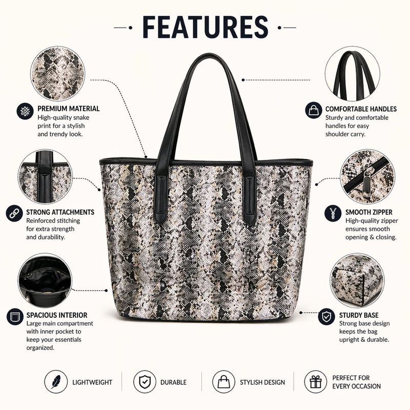 Stylish Snake Print Tote Bag