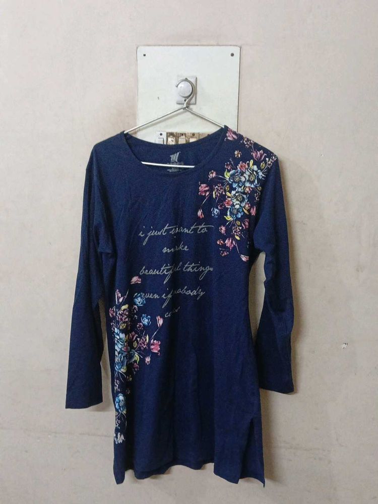 Blue Floral Print Long Sleeve Tunic