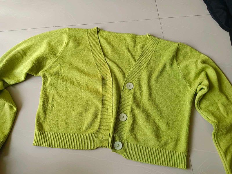 Lime Green Buttoned Cardigan