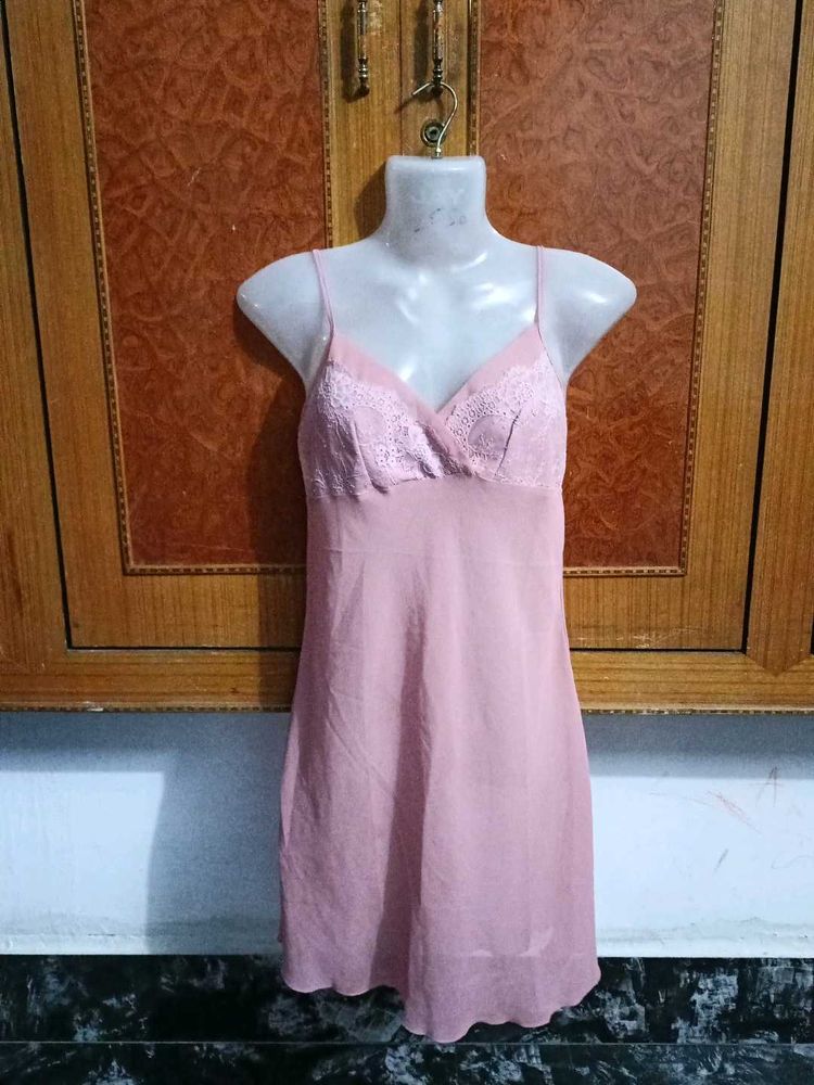 Pink Lace Trim Cami Dress