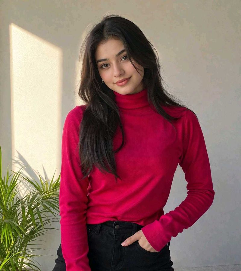 Vibrant maroon Turtleneck Top