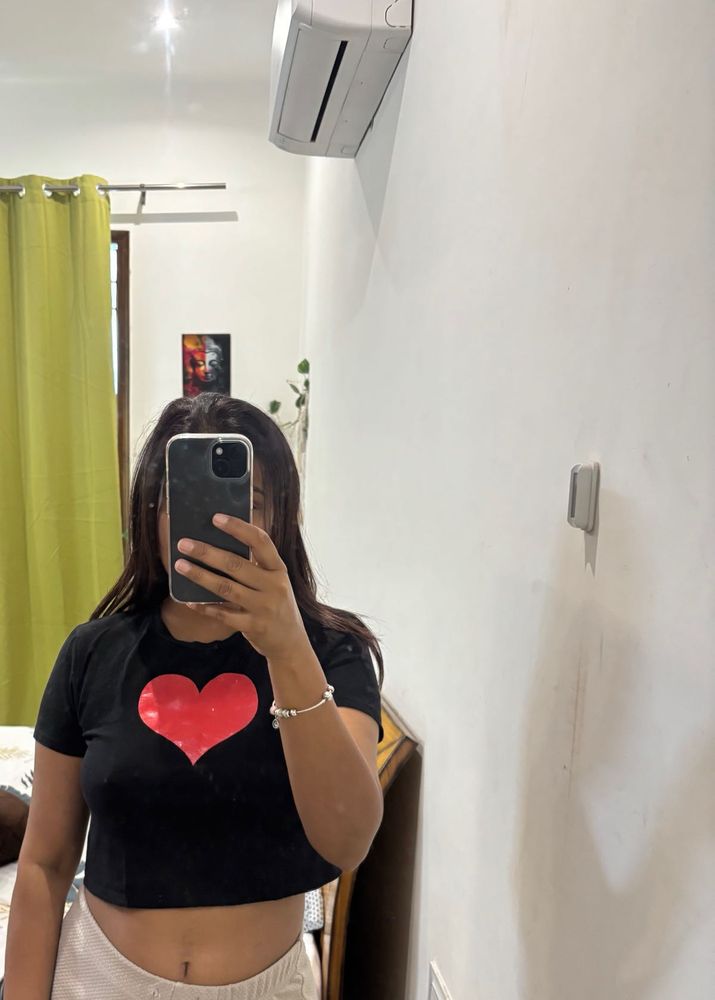 Black crop top with red heart