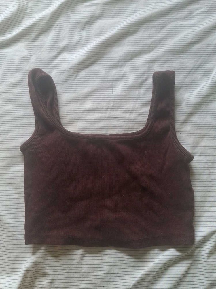 Maroon Square Neck Ribbed Crop Top