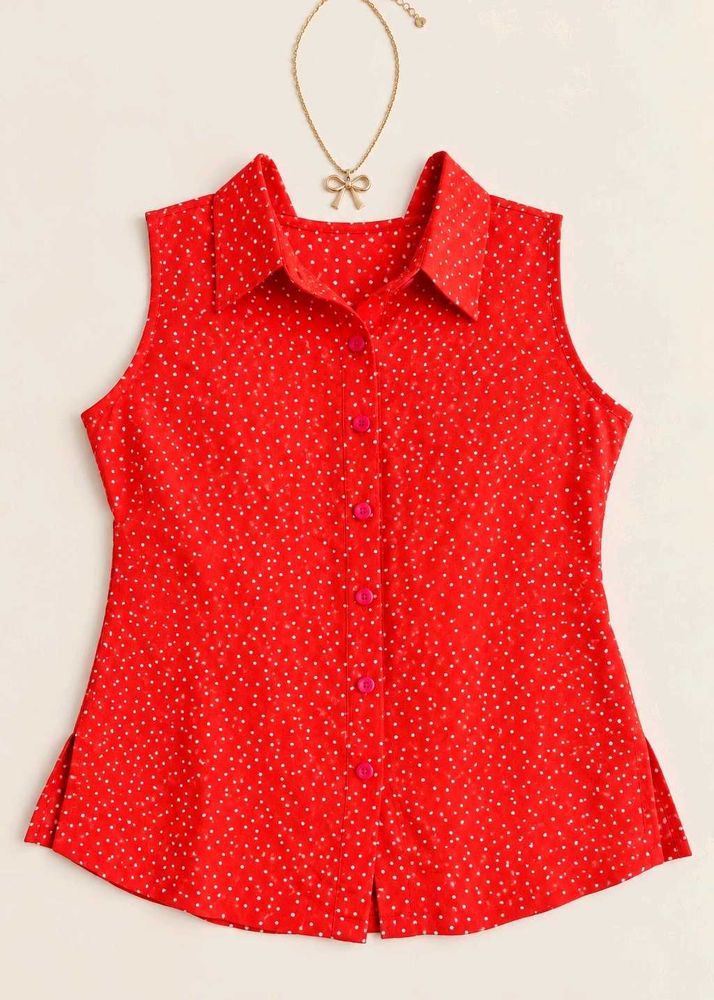 Stylish Sleeveless Red Polka Dot Top Size S-M