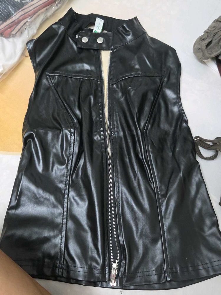 Black Faux Leather Vest