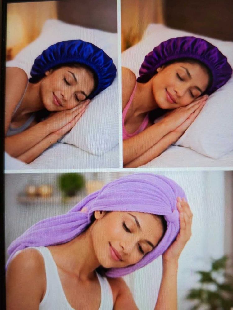 Combo silky Sleep Bonnet &amp; Hair Towel Set
