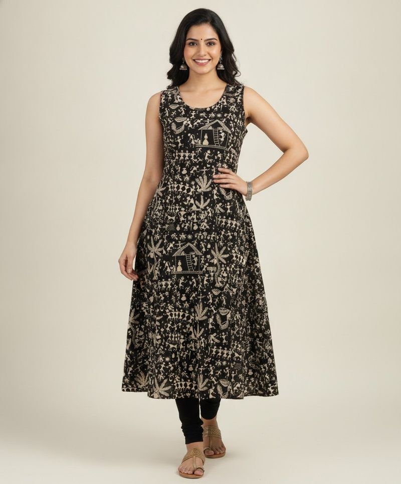 Black Kurta with Traditional Warli Print