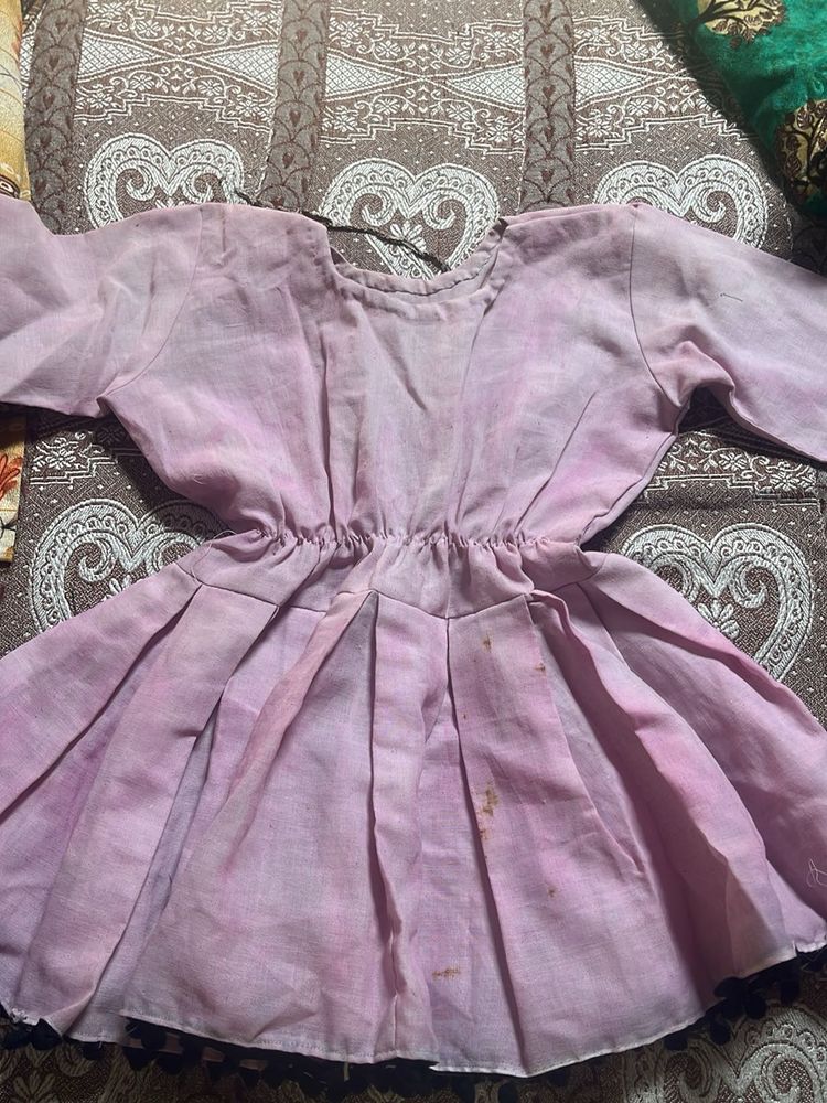 Beautiful Pink Kurti with Pleated Skirt