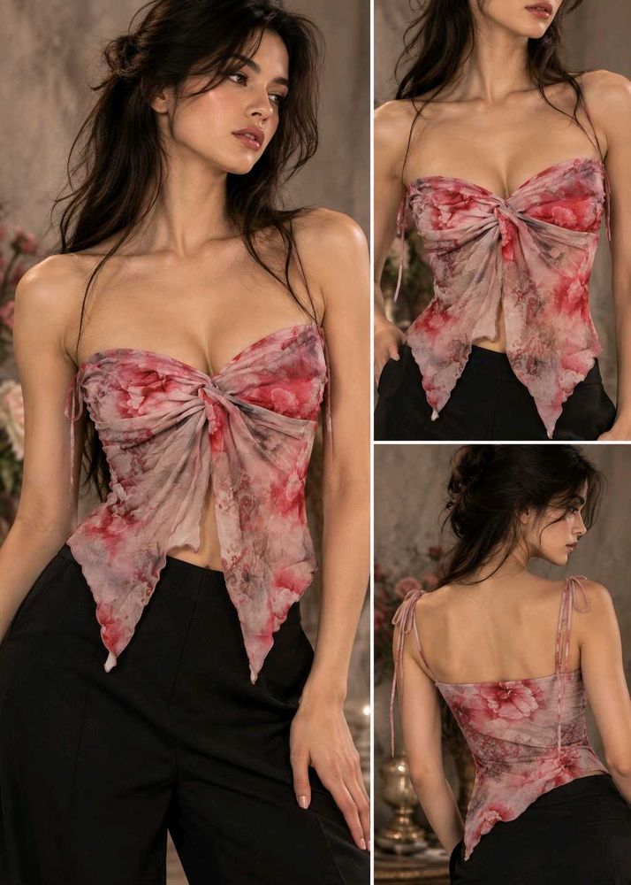 252510. Y2K Floral Twist Front Top