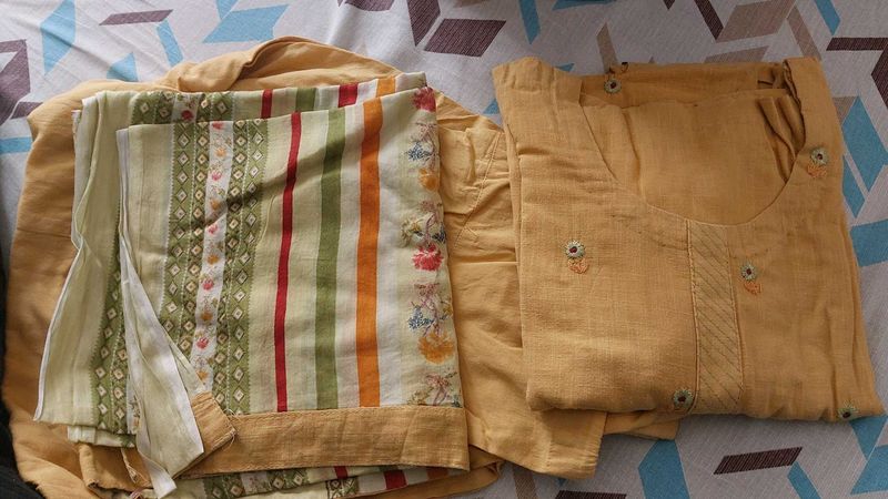 Mustard Yellow Cotton Kurta Set