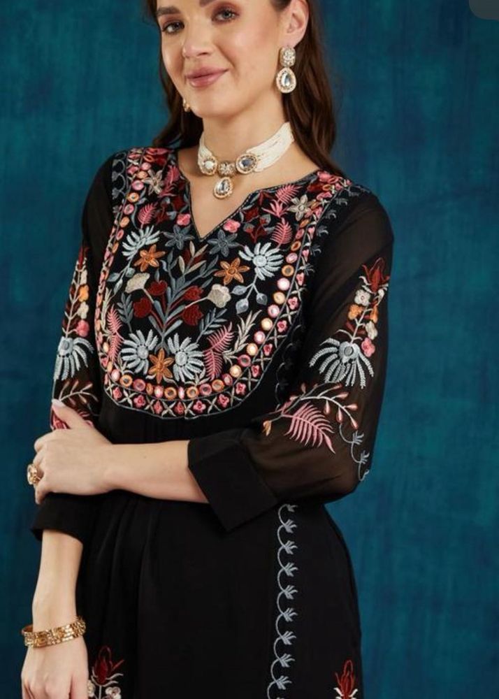 Embroidered Black Kurta