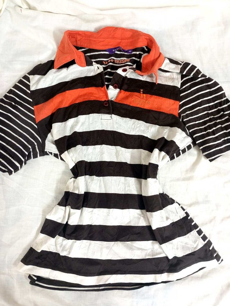 Striped Polo Neck Top