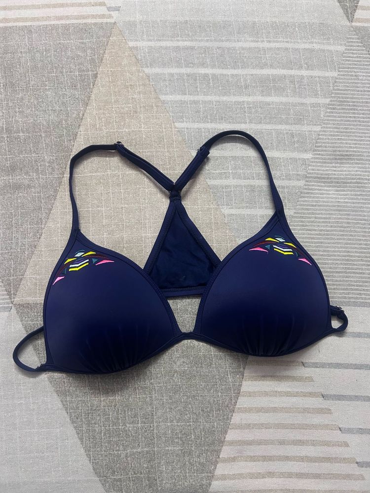 Navy Blue Bikini Top with Trim