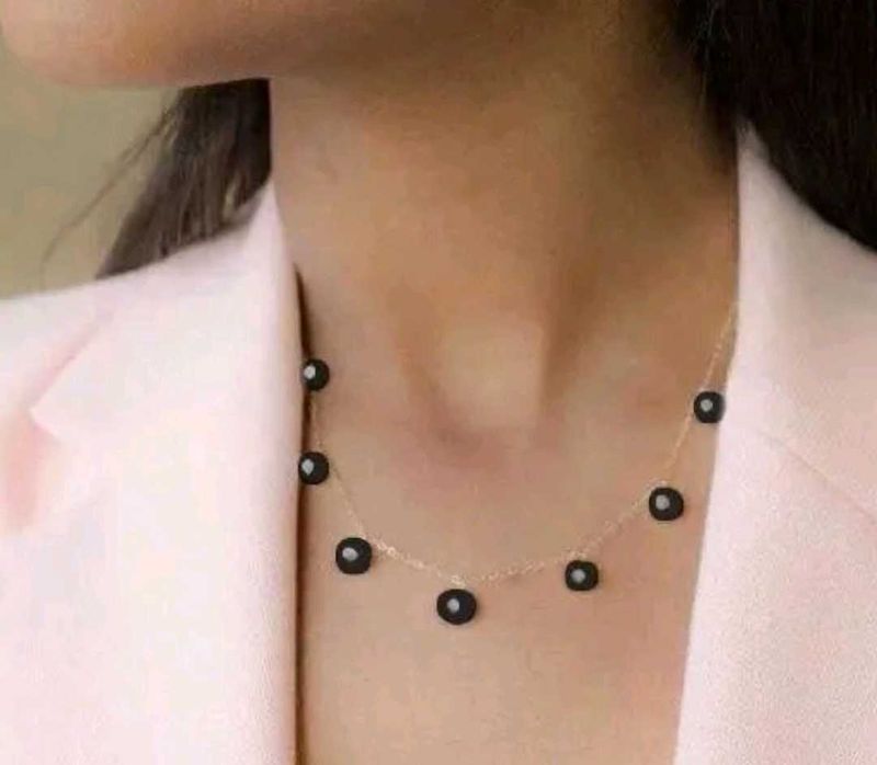Gold Chain Black Bead Necklace