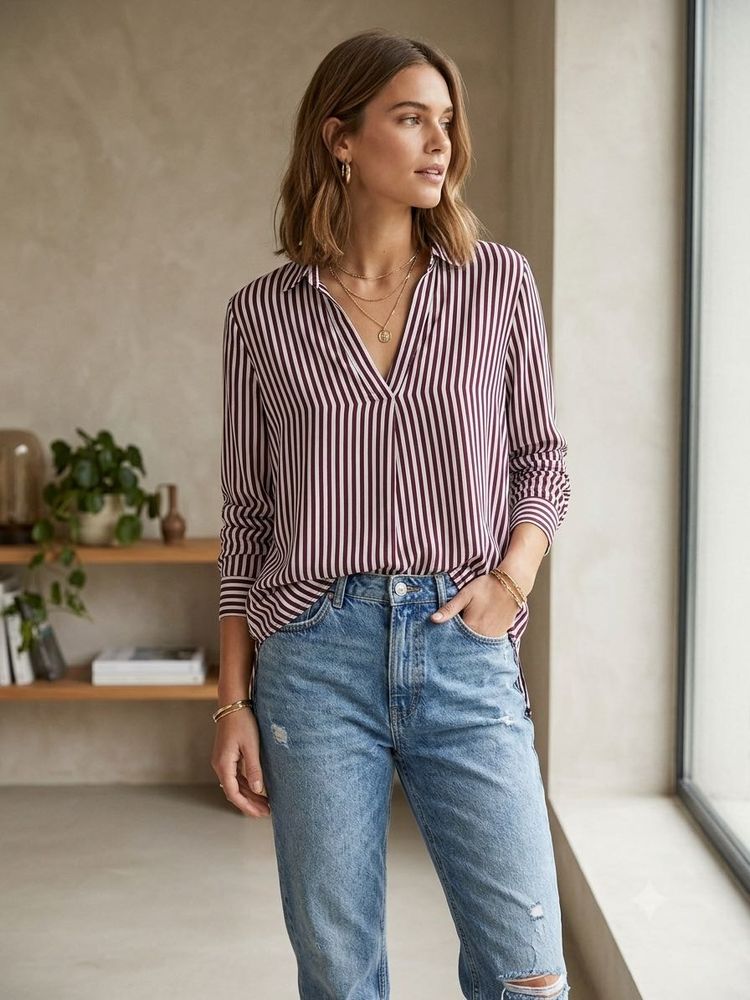 Chic Striped V-Neck Shirt