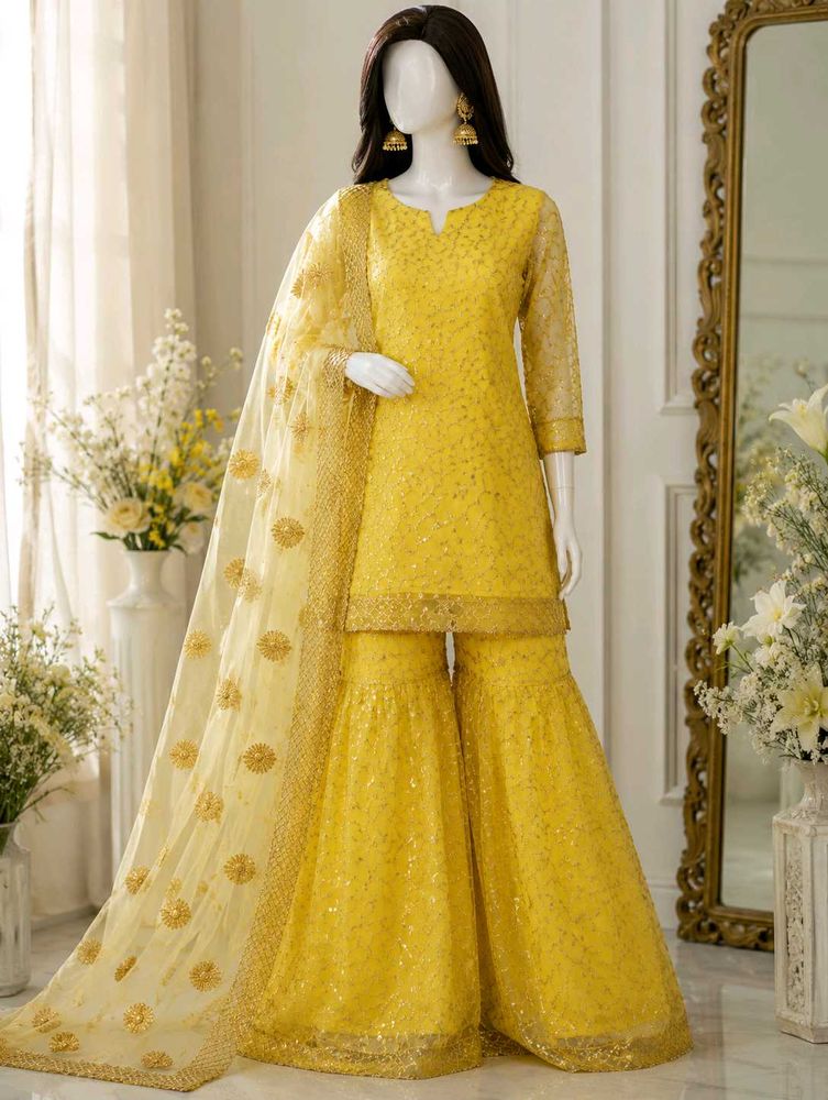 Sparkling Yellow Sharara Set