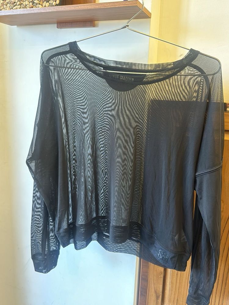 Steve Madden Sheer Mesh Long Sleeve Top