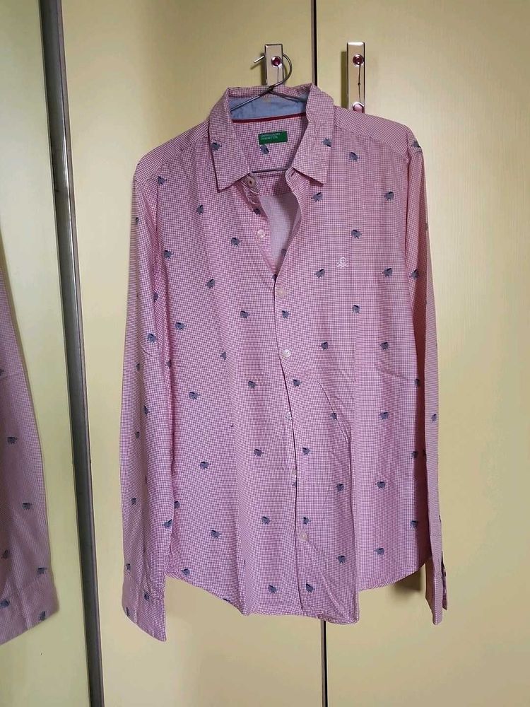 Men's Pink Printed Long Sleeve Shirt