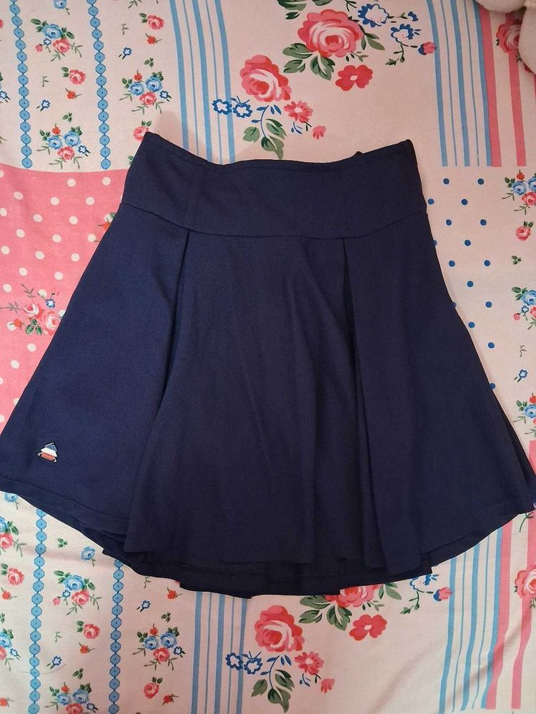 Navy Blue Pleated Mini Skirt