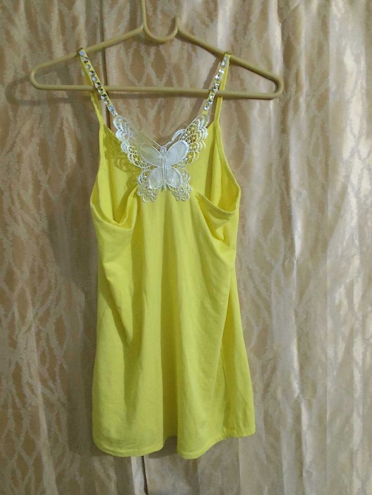 beaded Yellow Cami Top with Butterfly Detail
