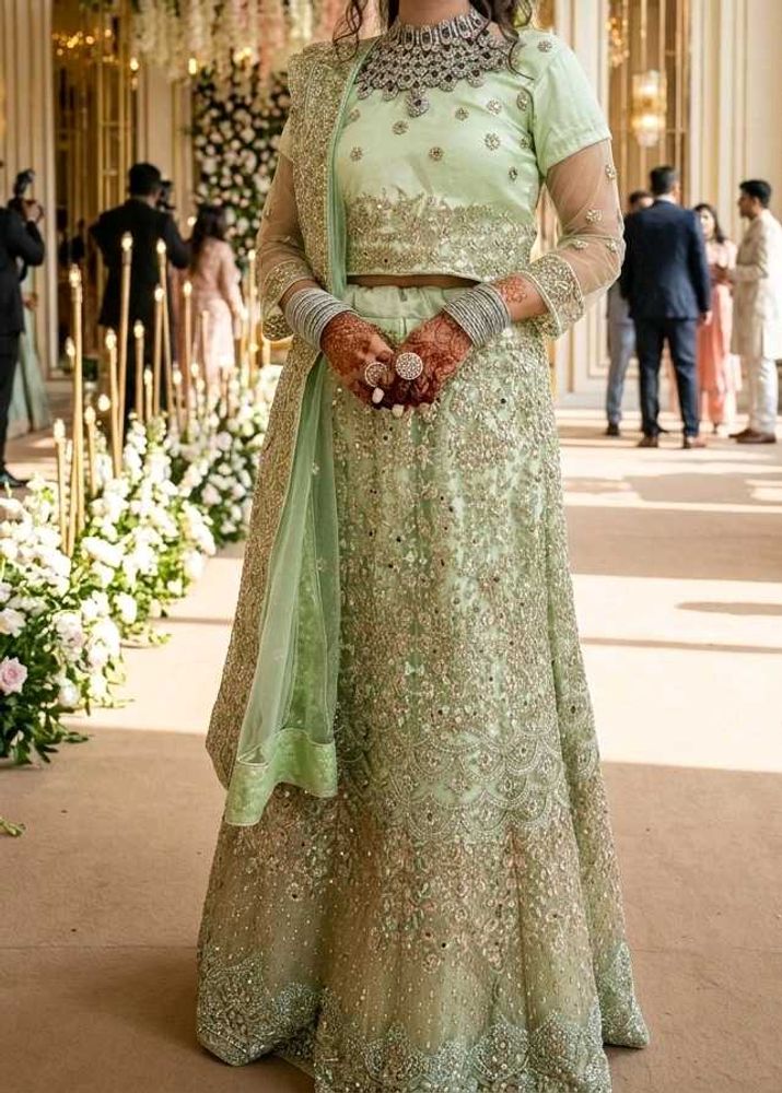 Mint Green Embroidered Lehenga