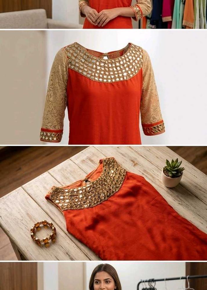 handmade mirror lace kurti