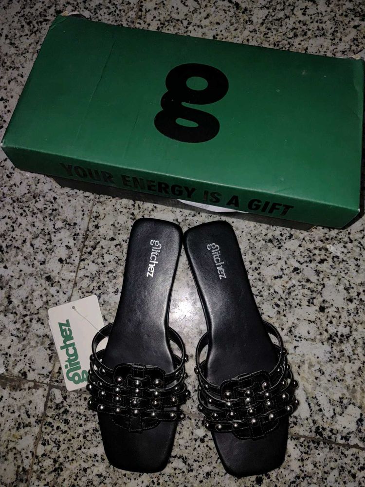 Stylish Black Studded Flat Sandals