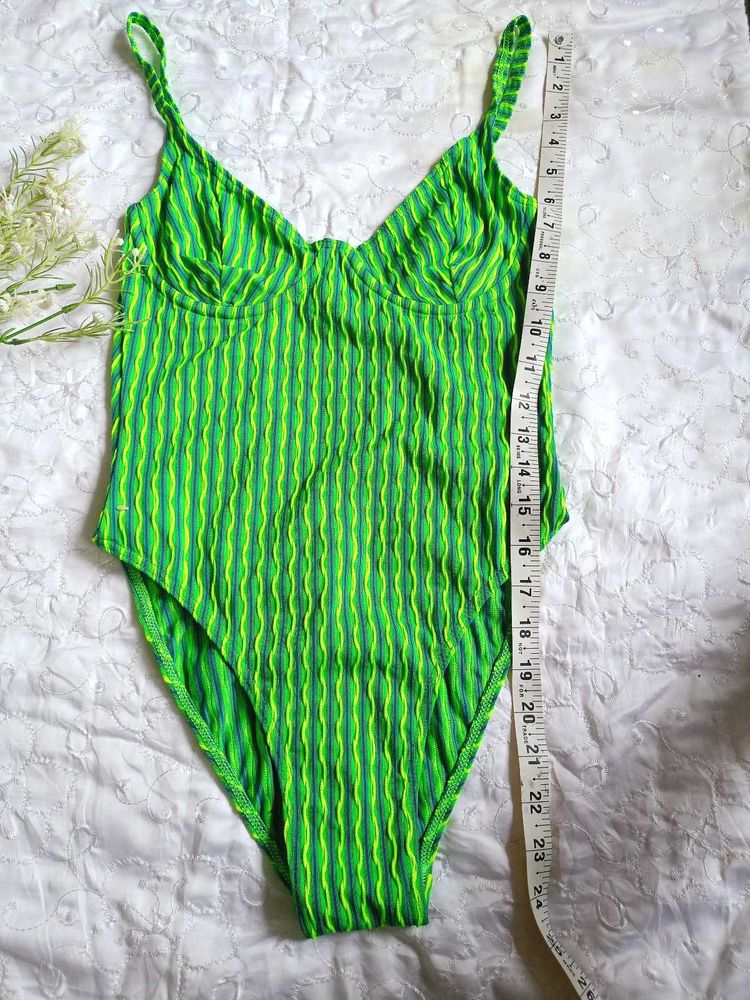 Green Striped Swimsuit