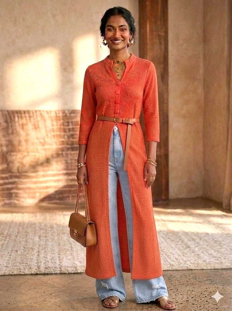 Vibrant Coral Red Kurta
