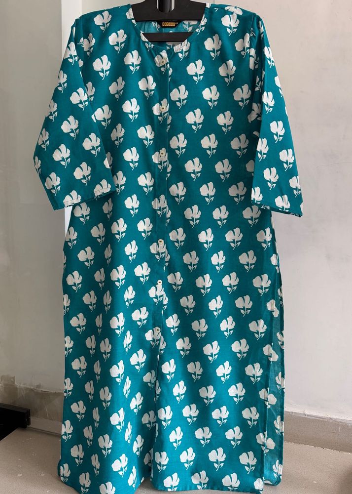 Teal Blue Floral Print Kurta
