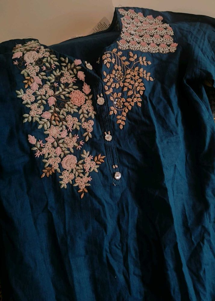 Denim embroidered kurti