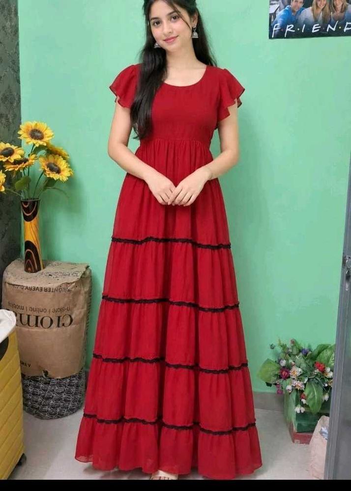Elegant Red Tiered Maxi Dressn of 1