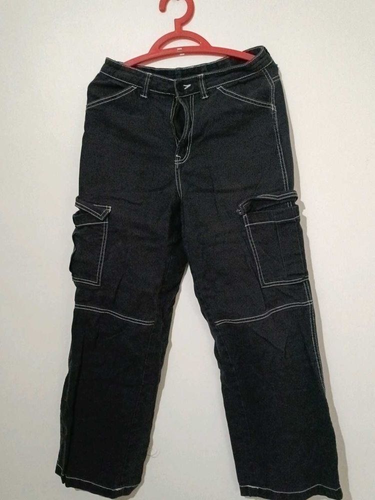 Women's Dark Wash Cargo Jeans