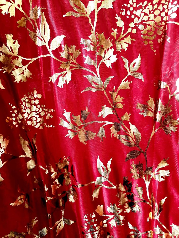 Golden Floral Print Maroon Saree