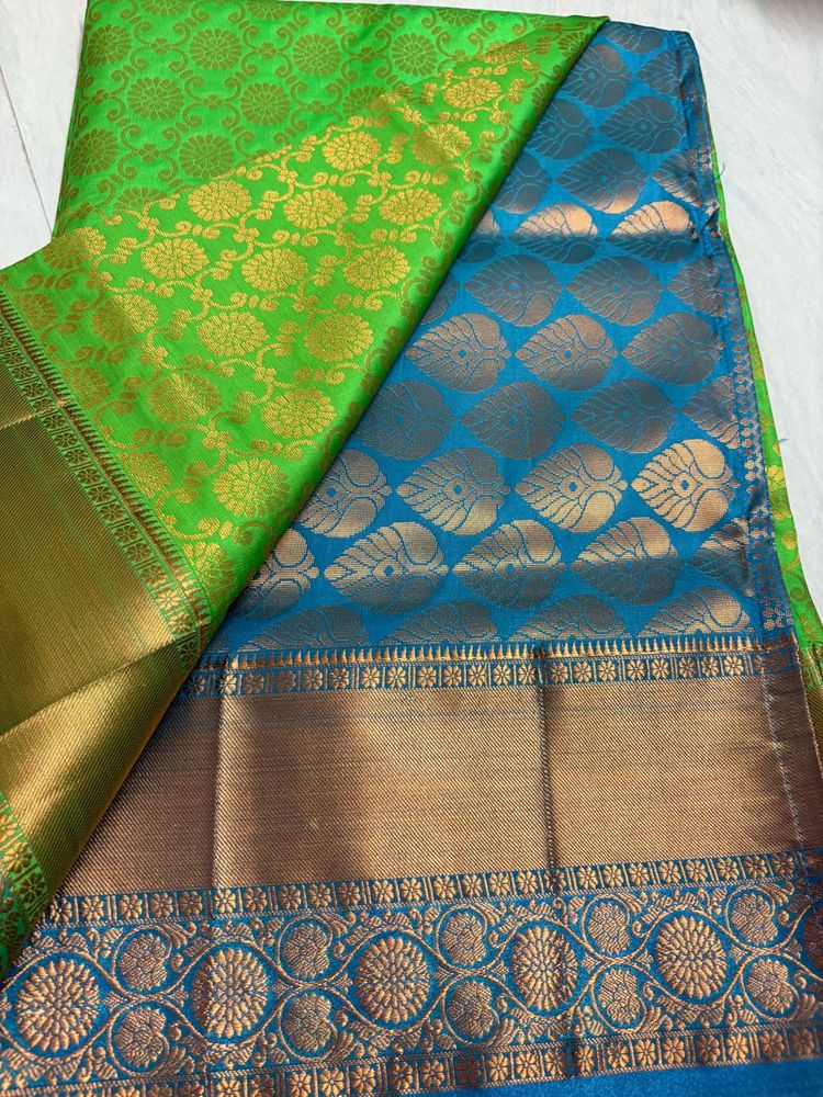 Green &amp; Blue Brocade Silk Saree