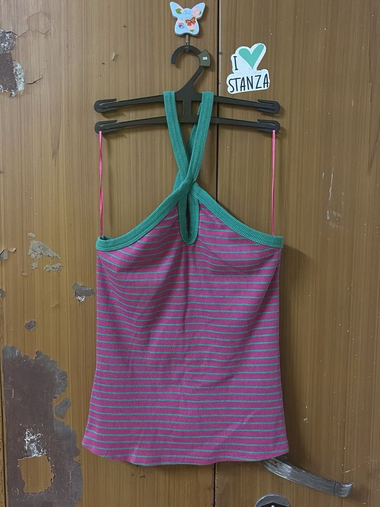 Striped Halter Neck Tank Top