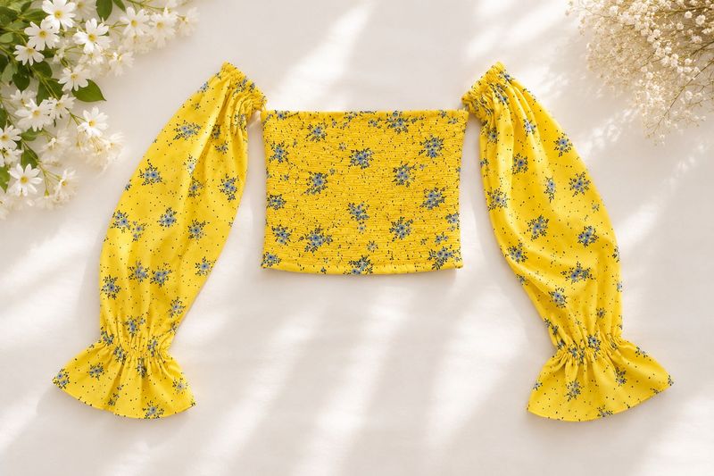 Yellow Floral Smocked Off-Shoulder Top