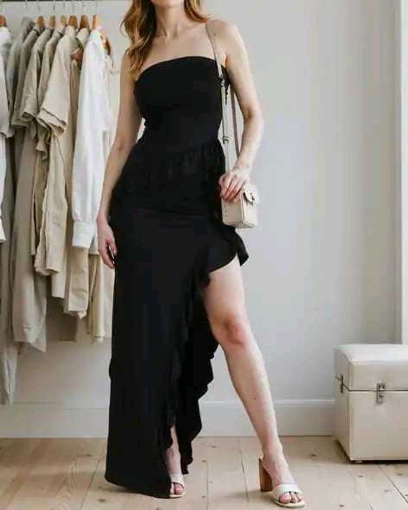 Shein Strapless Maxi Ruffled Dress