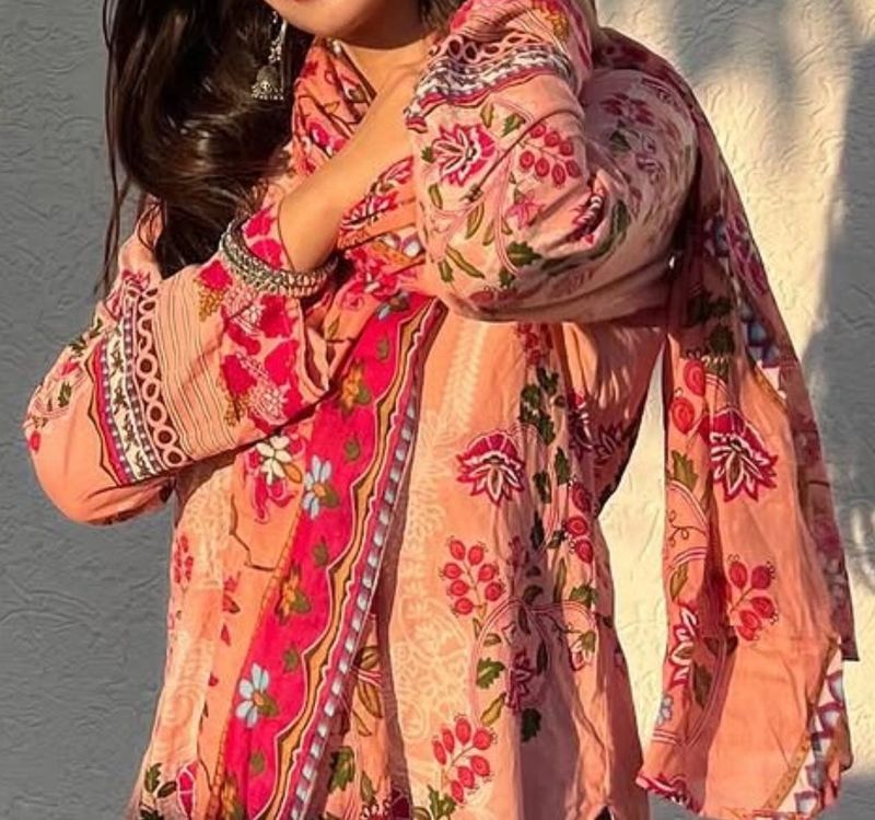 Pink Printed Kurta Set- without duppata
