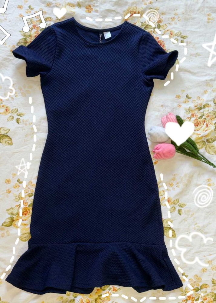 Navy Blue Textured Mini Dress