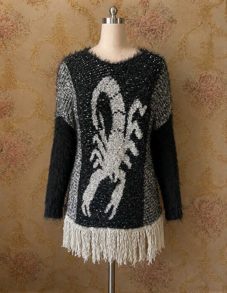Scorpion Print Fringe Sweater