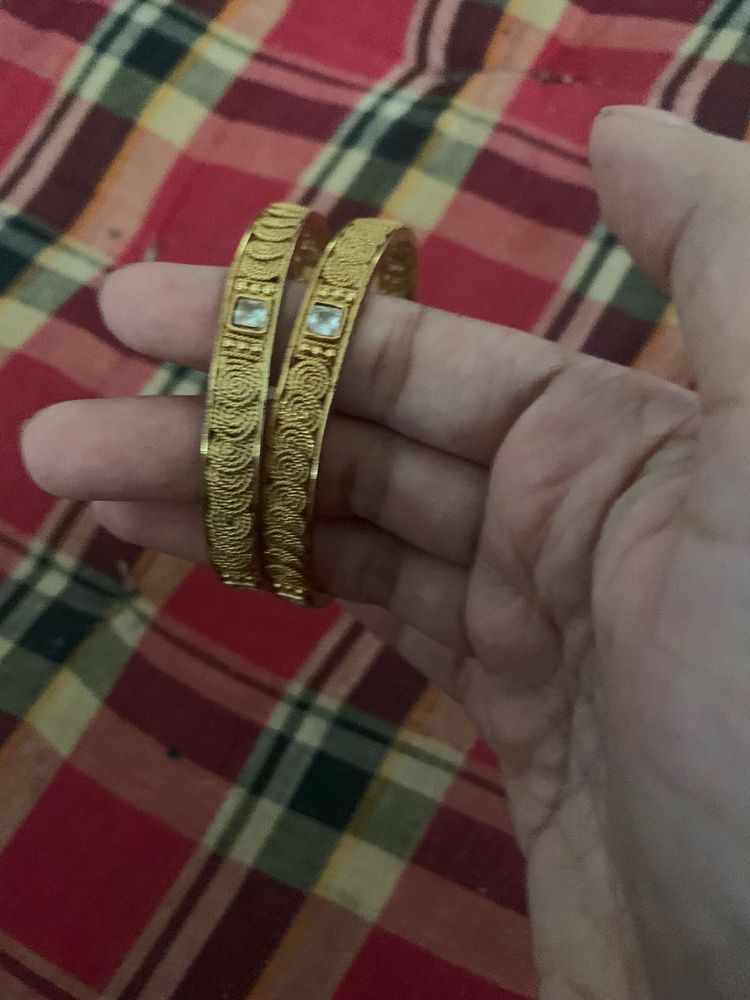 Elegant Gold Bangles with Stone Accents